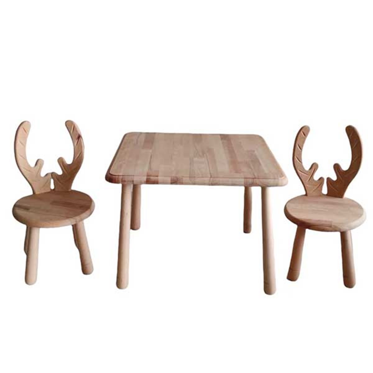 Mukabo Deer Ahşap Çocuk 2 Sandalye Masa Takımı